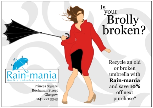 Promotional flyer for local Glasgow business 'Rain-Mania'